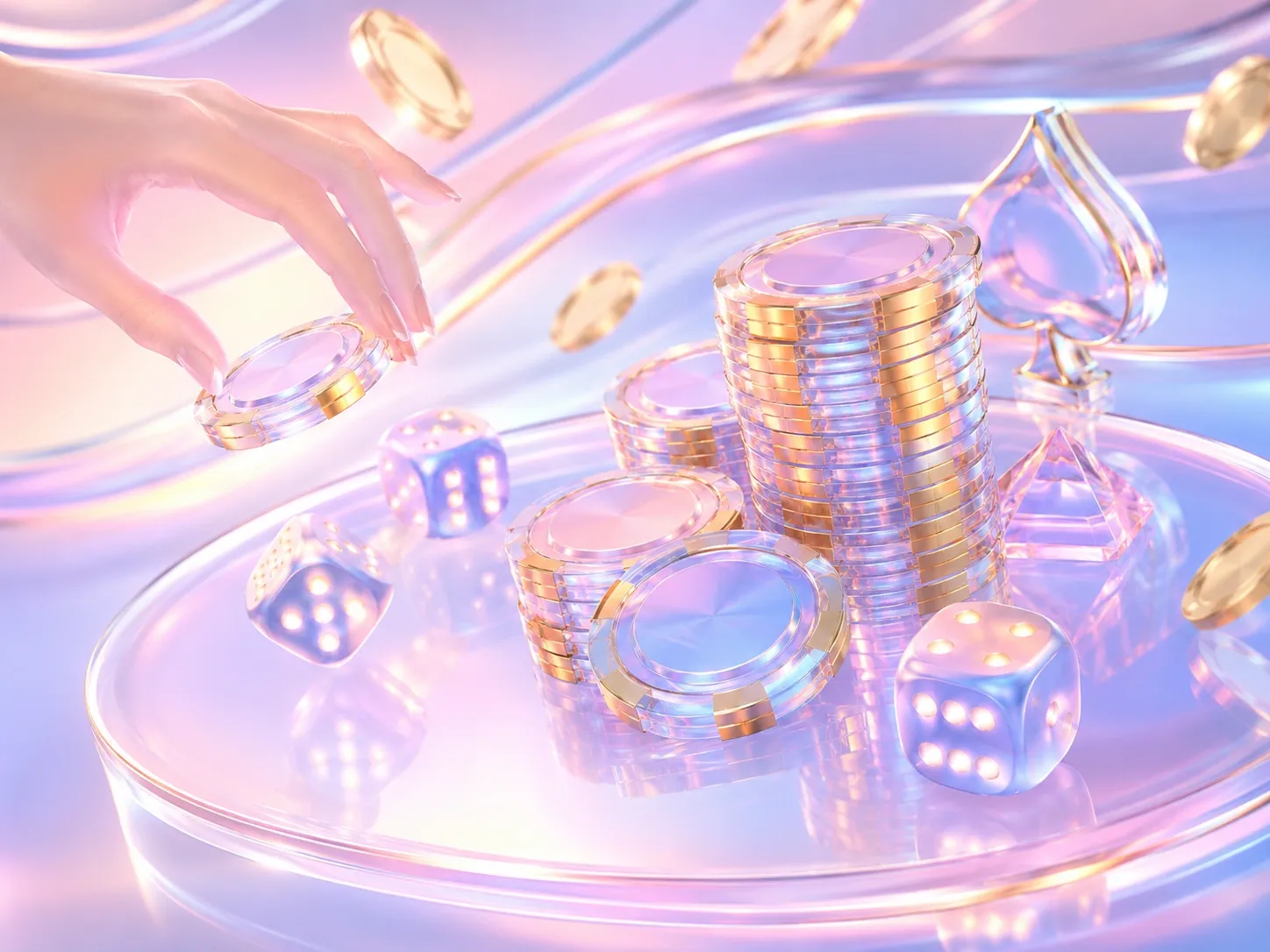 Dreamy Pastel Casino Scene With Floating Objects