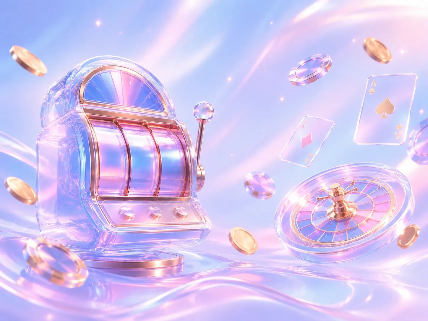 Futuristic pastel slot machine casino scene
